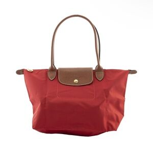 Longchamp Red Tote Bag with Brown Accents